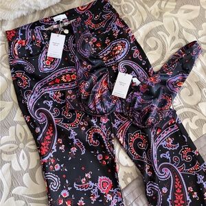 DANIELLE BERNSTEIN Black Paisley Satin Matching Set - Size 27 Bottoms and M Top